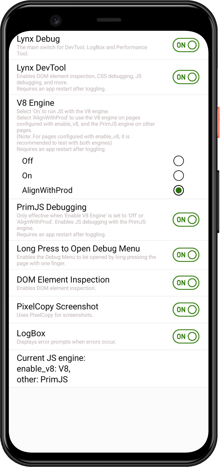 Lynx DevTool Switch Page