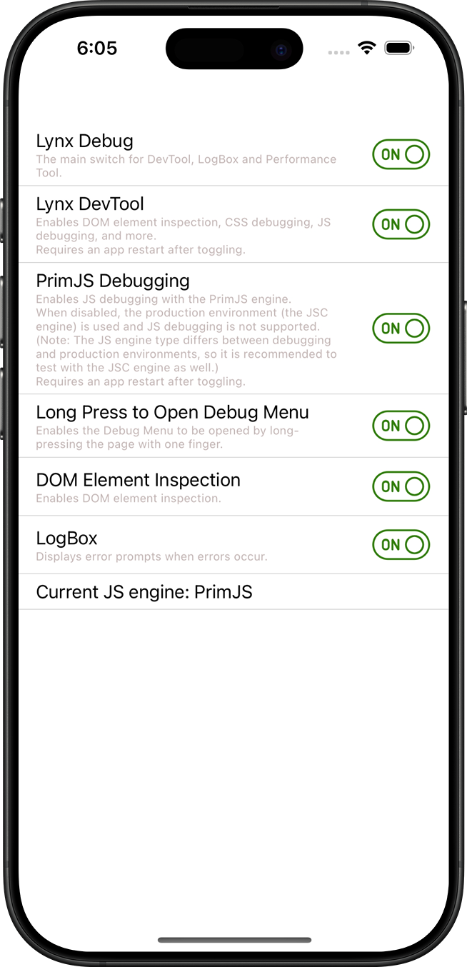 Lynx DevTool Switch Page