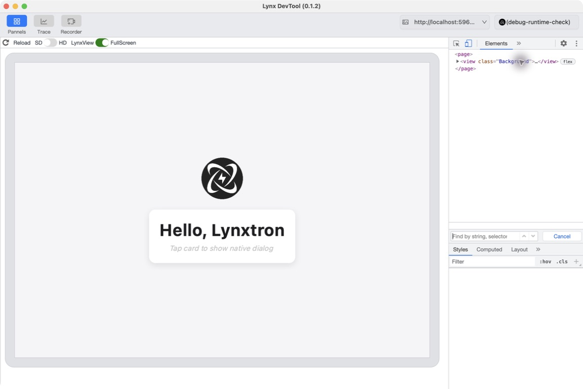 Inspect a running Lynxtron application with Lynx DevTool
