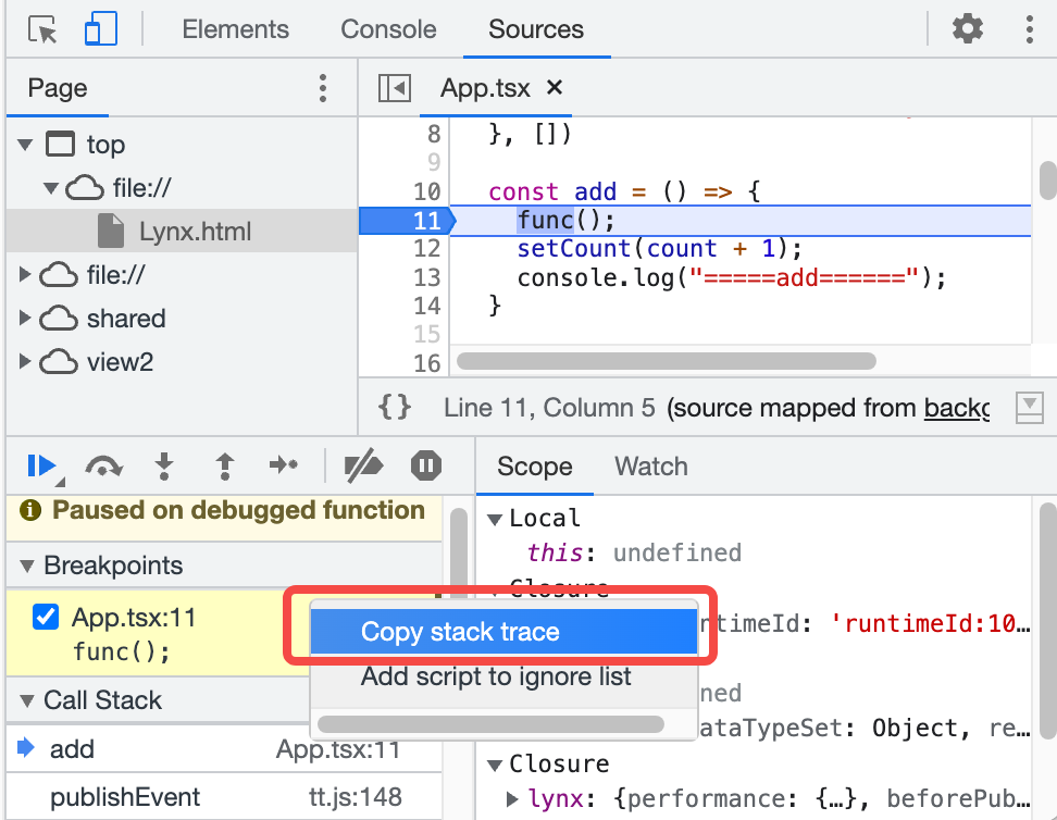 Copy stack trace