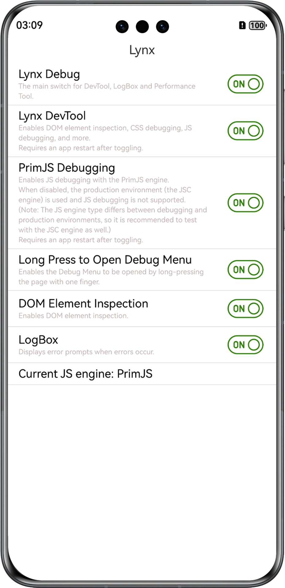 Lynx DevTool Switch Page