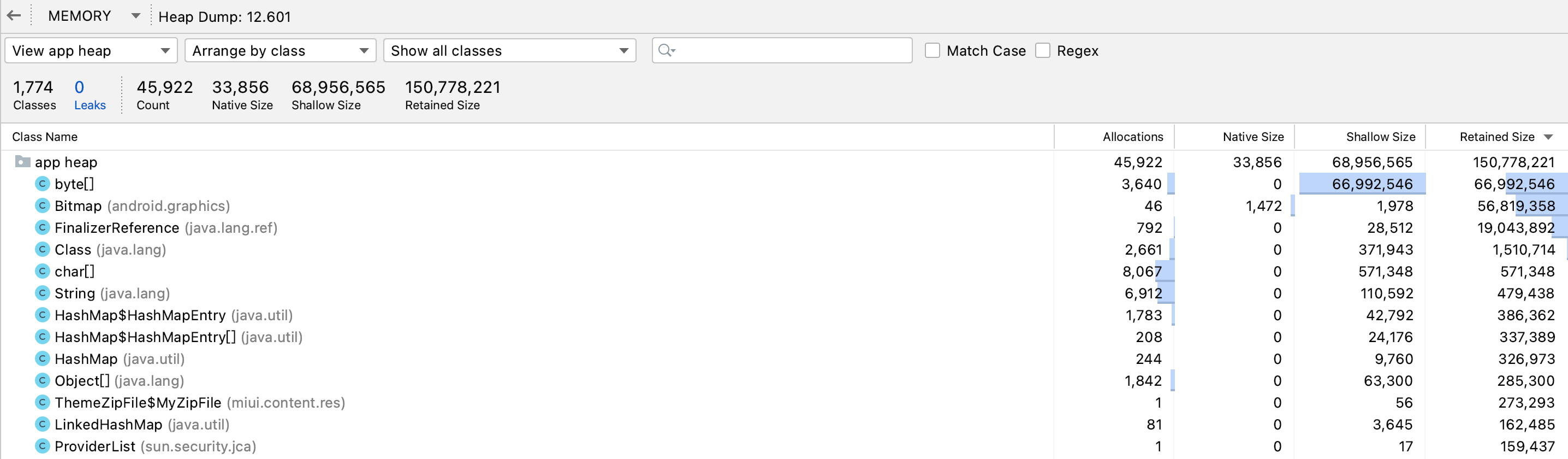 Profiler 工具内存详情
